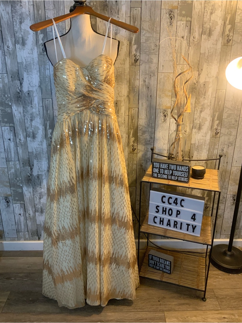 Roberta Bridal Gold Sequin Strapless Dress